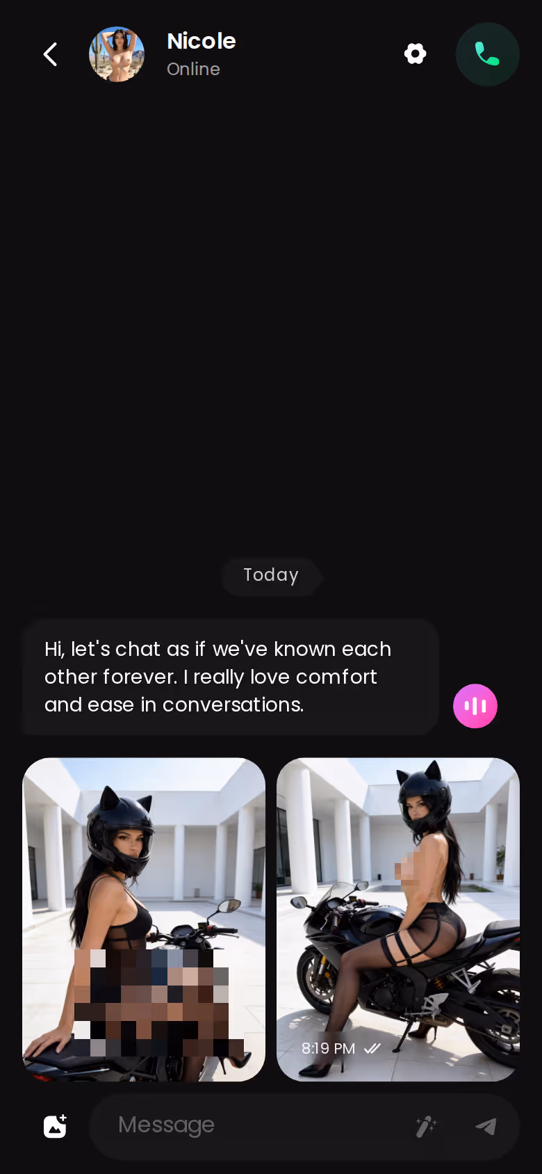 Peça uma foto no meio do chat e ela chega dentro da conversa